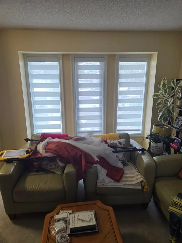 Signal Hill, Calgary — Zebra shades in west-facing living room